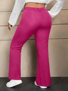 SHEIN EZwear Plus Size Fuchsia Pink Knitted Flare Pants - Hot Pink - View 2
