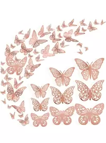 36pcs/Set Paper 3D Hollow Out Butterfly Sticker, Modern Room Decorating Creative Butterfly Sticker For Room Decor Home Decor Wall Decor Bedroom Decor Easter Decor Wedding Wall Stickers - Rose Gold - View 1