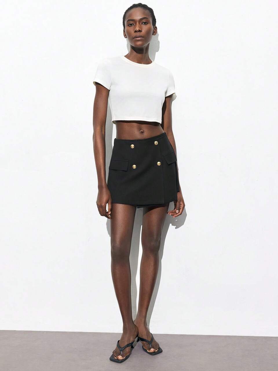 SHEIN Maija 2025 Summer New Black 2 In 1 Skort,Classy Elegant Office Waist Metal Button Design,Modern Urban Commuting Casual Fashion,Music Festival Party Skirts