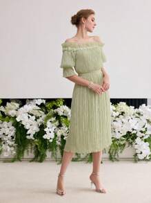 MOTF Soiréza PLEATED OFF SHOULDER DRESS - Green - View 6