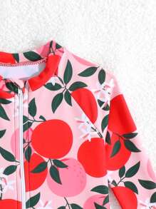 Baby Girl Floral Print Long Sleeve Zipper Front One-Piece Swimsuit, Ruffled Trim, Includes Hat (Random Print) - Multicolor - View 5