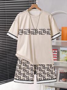 SHEIN 青少年男孩休闲舒适长袖连帽衫和裤子套装