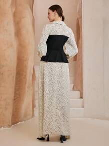 Graceveil Vestido con cuello de camisa y mangas abullonadas con estampado de diseño para mujer - Albaricoque - Ver 2