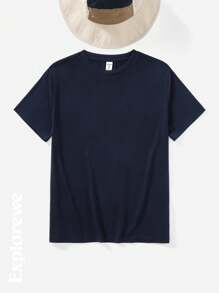 Tween Boy 户外运动时尚字母印花靛蓝圆领短袖 T 恤，夏季