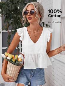 SHEIN Frenchy Top Con Peplum Y Detalle De Volantes Schiffy - Blanco - Ver 8