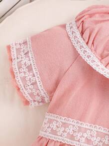 Baby Mädchen süß & liebenswert rosa Spitzen-Saum Eleganz Kleid, Sommer - Pink - Übersicht 5