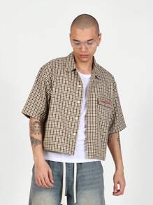 SUMWON Áo sơ mi crop top cài nút tay ngắn thời trang phong cách retro kẻ caro họa tiết đô thị đường phố mùa hè xuân thường ngày nhẹ - Nhiều màu - Xem 4