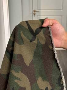 Slaydiva Nouveau printemps et été Chemise décontractée col chemise col V-neck avant creux bretelles T-shirt à manches courtes + poches de travail tridimensionnelles sur les deux côtés Short camouflage Femmes Plus Deux pièces Ensemble-A - Vert - Voir 7