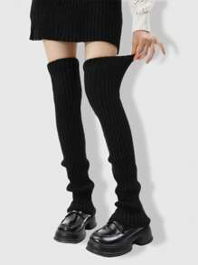 ROMWE Anime Women Ribbed Leg Warmers, Solid Color, Warm For Autumn/Winter
