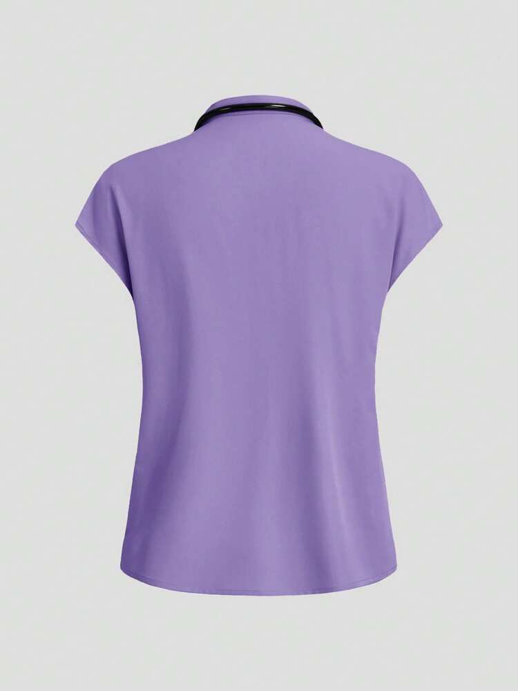 TaskEZ Solid Color Short Sleeve & Pants Scrub Uniform Set - Purple - View 10