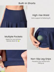 GLOWMODE Falda de tenis con pantalón corto incorporado, cintura alta, control de abdomen, malla transpirable y de secado rápido FeatherFit™-Air, bolsillos laterales, grips antideslizantes, apta para tenis, golf, pickleball y uso diario, de 5 pulgadas de largo