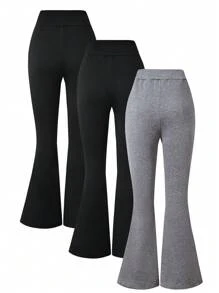 3pcs Tween Girls' Black Flared Casual Pants, Versatile For Spring & Summer - Grey - View 3