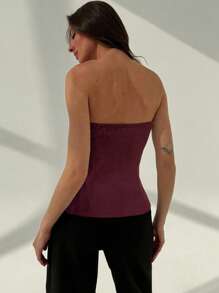 Aloruh 办公室无袖上衣，现代金属纽扣装饰，杏色，女士适用