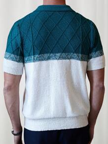Manfinity Homme Men's Color Block Short Sleeve Knit Sweater - Green - View 2