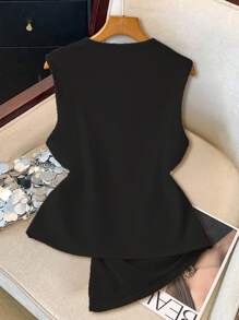 GlowEve Women's Elegant Casual Vacation Mesh Patchwork Tank Top - Black - View 2