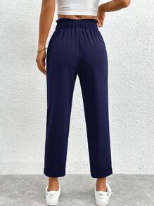 SHEIN PETITE Pantaloni a vita elastica a vita alta e gamba corta, di colore unito, minimalista e di stile