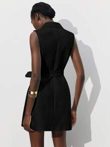 Maija 女士春夏新款腰带都市现代日常休闲短款连衣裙，适合外出、节日派对、约会、婚礼、音乐节等场合，复古90年代波西米亚风女装 - 黑色 - 查看 7