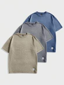 Manfinity VCAY Young Men's Knitted Casual Loose Fit Short Sleeve T-Shirt, Multi-Pack