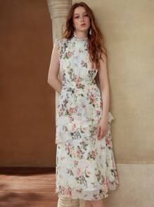 MOTF PREMIUM 花卉印花褶饰连衣裙 - 彩色 - 查看 3