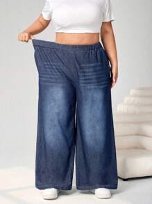 SHEIN CURVE+ Jeans oversize da donna con vita con laccetto, gamba ampia e leggeri