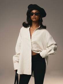 Athîral 女士前扣领长袖粉色条纹简约衬衫情人节 - 黃色 - 查看 2