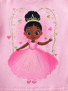 Baby Girls 2pcs Set Casual Cute Daily Princess Ballerina Girl Tee Shirt Tops, Spring/Summer - Multicolor - View 4