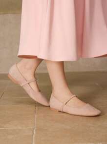 MOTF PREMIUM 女士玛丽珍款平底鞋，舒适简约，通勤百搭 - 淺粉色 - 查看 3