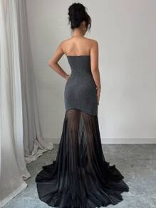 Elenzga Nouvelle robe de soirée de luxe pour femmes, robe élégante à ourlet asymétrique avec design patchwork noir - Noir - Voir 2
