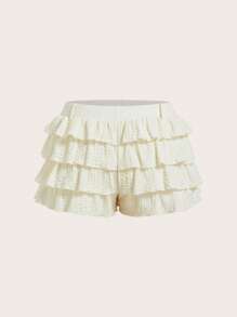 Comfortcana Women's Spring/Summer Vintage Cute Casual Solid Color Ruffle Hem Shorts - White - View 2