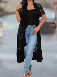 SHEIN LUNE 大码女式优雅休闲蕾丝拼布撞色材质夹克