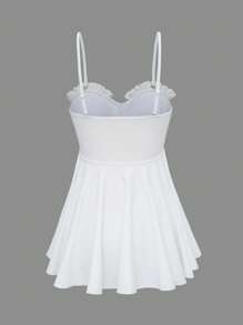Swim Chiccia Traje de baño de mujer, vestido de baño blanco sin tirantes con volantes y dobladillo con volantes que favorece la figura