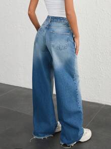 EURMUSE WOMEN LOW WAIST WIDELEG Y2K STREET WEAR CASUAL EVERYDAY - Medium Wash - View 2