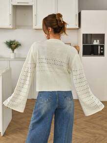 SHEIN Cottnline 女士前扣镂空春季开衫 - 杏色 - 查看 2