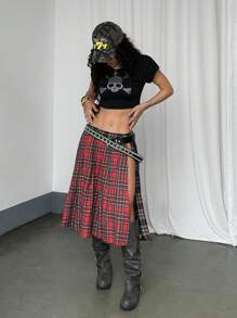 StreetHx Streetwear 女式拼色格子不对称下摆半身裙 - 彩色 - 查看 1