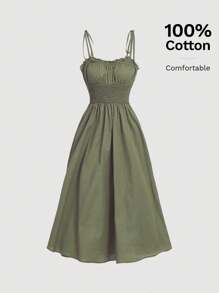 SHEIN MOD Solid Frill Trim Cami Dress - Army Green - View 1