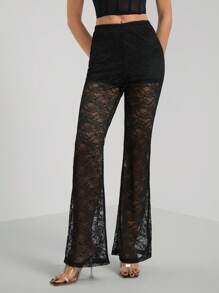 SHEIN Tall Pantalones acampanados de encaje para mujer para primavera y verano