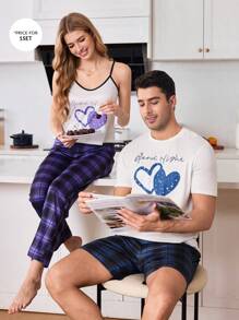 CoupledUp Men's Heart & Galaxy Pattern Print Pajama Set, Couples Loungewear - Multicolor - View 4