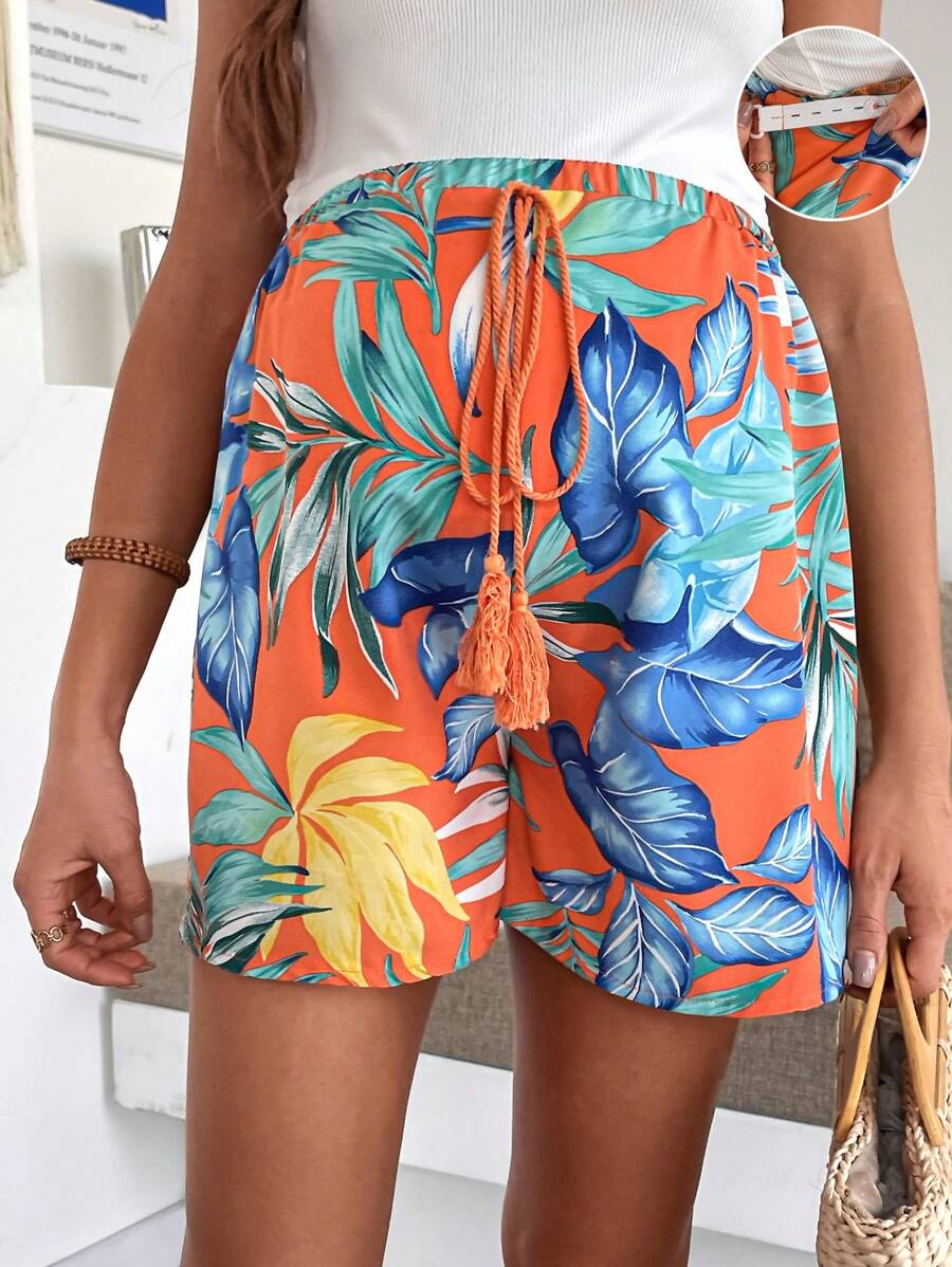 SHEIN 孕妇热带植物印花度假短裤