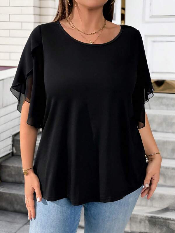 EMERY ROSE Plus Size Women Round Neck Short Sleeve Stylish Casual Comfortable T-Shirt, Suitable For Daily Wear