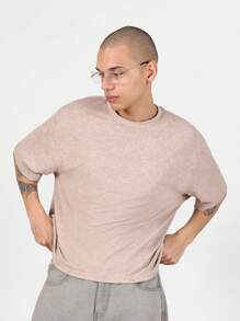 SUMWON Niezbędny T-shirt o prostym kroju, codzienny, swobodny, miejski, oversize'owy, z okrągłym dekoltem, miejski, wiosenno-letni, uniwersalny, podstawowy, minimalistyczny design - Kolor khaki - Zobacz 1