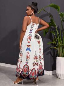 Maweii Plus Size Women Summer Paisley Print Sleeveless A-Line Dress Maxi Women Outfit - Multicolor - View 2