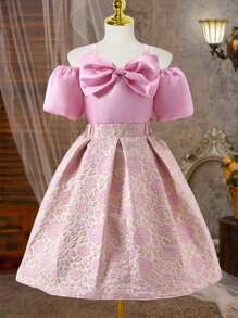 2 sztuki/zestaw Tween Girls Elegancki top z rękawami motylkowymi i spódnicą w kwiaty, różowy, letni - Różowy - Zobacz 5