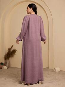Graceveil Effen kleur damesjack met bubbelmouwen en gedraaid ontwerp, knielange rok in Arabische stijl
