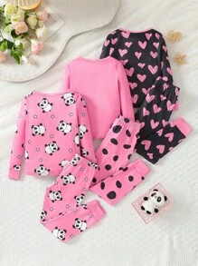 3pcs/Set Young Girl Soft Snug-Fit Pajamas, Featuring Full-Print Cute Marine Life Pattern, Long Sleeve Top & Pants - Multicolor - View 2