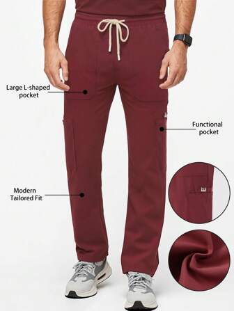 Manfinity Homme Men's Solid Color Drawstring Pants With Pockets, Simple & Fashionable Casual Pants For Men
