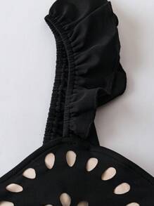 Flirla Body plażowe damskie Hollow Out Floral Plus Size, z krótkim rękawem, dopasowane