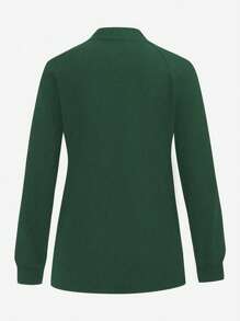 TaskEZ Chaqueta de uniforme de enfermería con múltiples bolsillos de manga larga de unicolor - Verde - Ver 2