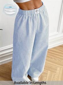 SHEIN PETITE CURVE بناطيل مخططة منسوجة للنساء كبيرات الحجم باللون الأزرق