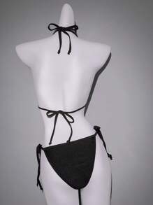 SHEIN ICON Top de bikini de mujer con cuello de halter y adornos de rhinestone, para el verano y las vacaciones en la playa