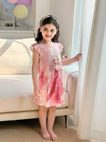 SHEIN Leap Crew Śnieżynka Księżniczka Nadruk Dziewczęca Koszula Nocna Wygodna i Słodka Stylowa Bez Rękawów Księżniczka Piżama Dla Dziewczynek, Przytulna Odzież Wypoczynkowa Dla Dziewczynek - Różowy - Zobacz 5